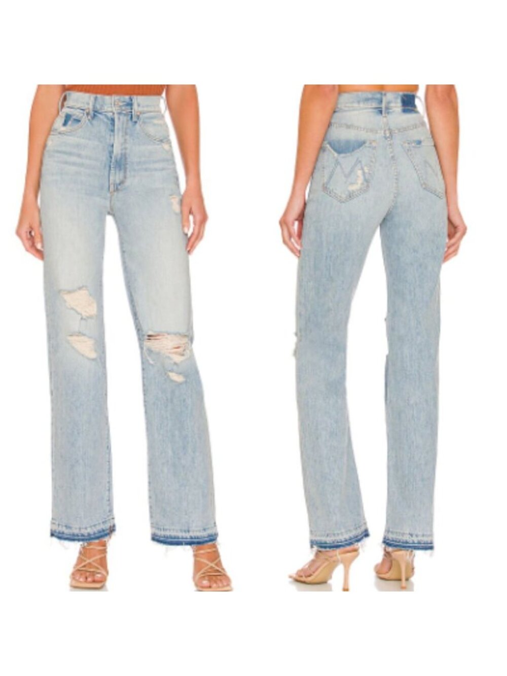 Mother Superior Straight Jean High Waisted Distressed Light Blue Denim Grunge 26